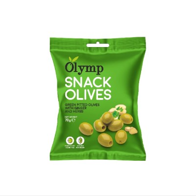 OLYMP Olivový snack - zelené olivy zázvor – bylinky 70g,ochr