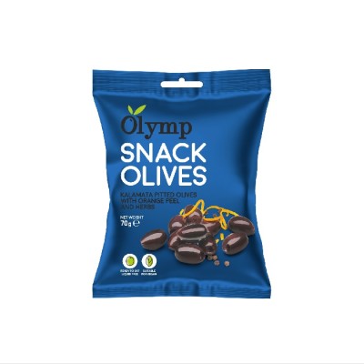OLYMP Olivový snack - Kalamata tmavé olivy pomarančová kôra-bylinky 70g,ochr