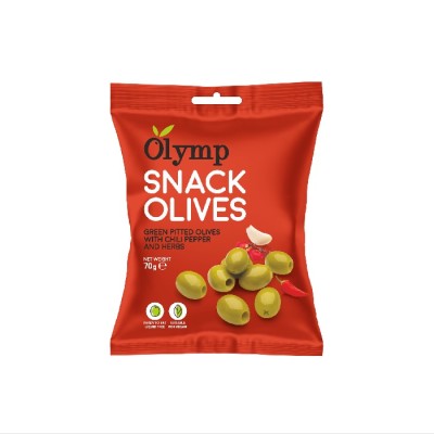 OLYMP Olivový snack - zelené olivy chilli – bylinky 70g,ochr