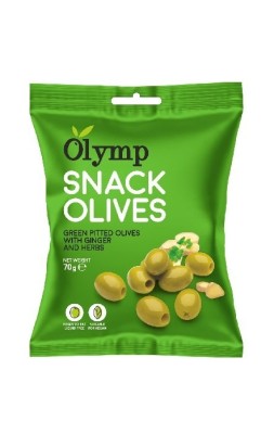 OLYMP Olivový snack - zelené olivy zázvor – bylinky 70g,ochr
