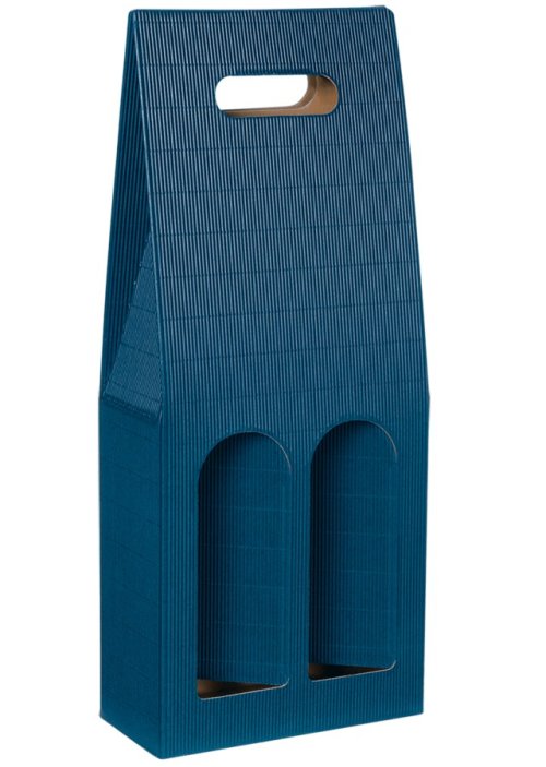Darčeková krabica, nosič modrý s okienkom na 2 fľaše, 183x90x445mm