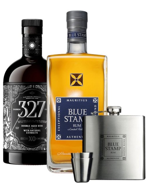 Set rumov Blue Stamp + Rum 327 + ploskačka zadarmo