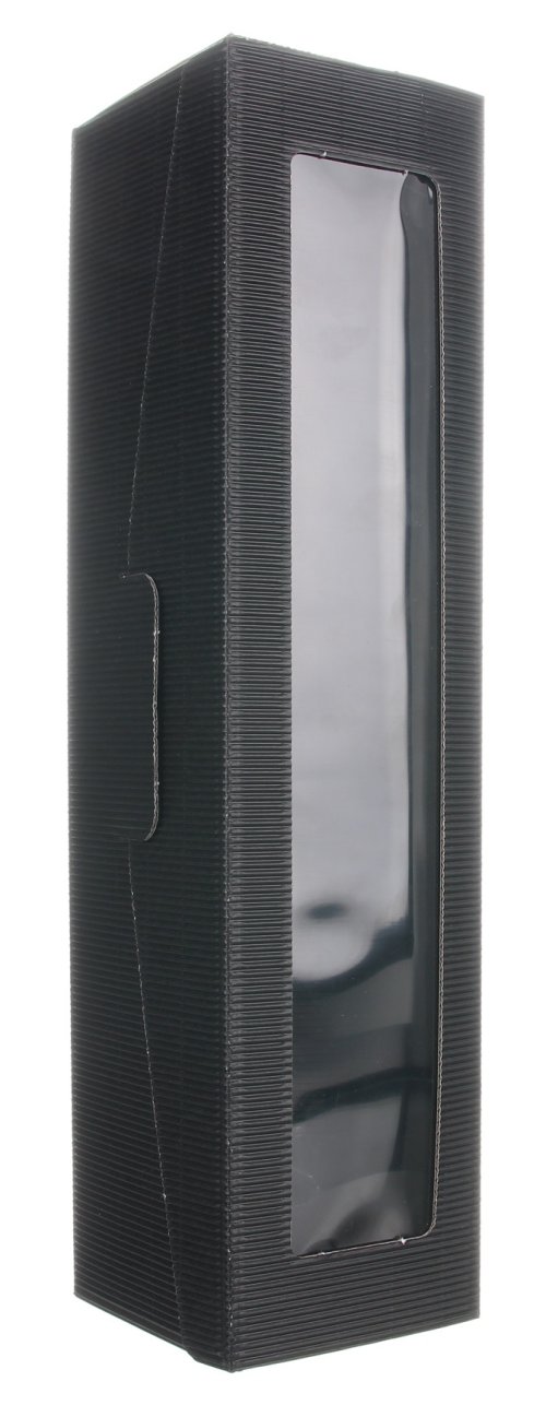 Darčeková krabica čierna s okienkom na 1 fľašu, 385x92x95 mm